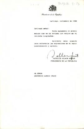 [Carta de Presidente Aylwin dirigida a señor Andrónico Luksic]
