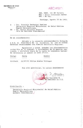 [Oficio Gab. Pres. Ord. N° 3872 de  Jefe de Gabinete Presidencial, remite copia de carta que se indica]