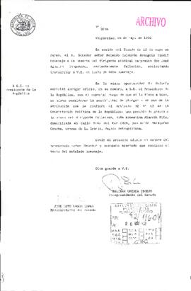 [Carta del Vice Presidente del Senado dirigida al Presidente Patricio Aylwin, referente a homenaj...
