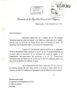 [Carta de Alberto Lacalle al Presidente Patricio Aylwin Azócar]
