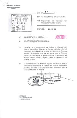 [Oficio Ord. N° 301 de Subsecretario de Minería (s), responde en relación a presentación de Senador]