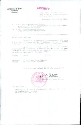 [Carta de Jefe de Gabinete de la Presidencia al SEREMI de Educación Región Metropolitana]