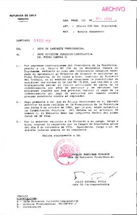 [Oficio del Jefe de Gabinete Presidencial dirigido al Jefe de la División Jurídico Legislativa referente a posibles modificaciones de la Ley N° 19.010]