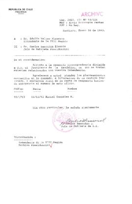 [Oficio del Gabinete Presidencial dirigido al Intendente de la VIII Región, referente a solicitud de particular]