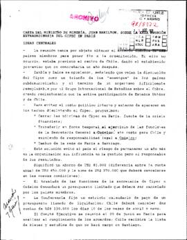 [Carta del Ministro de Minería sobre la XXIX Reunión Extraordinaria del CIPEC en París]