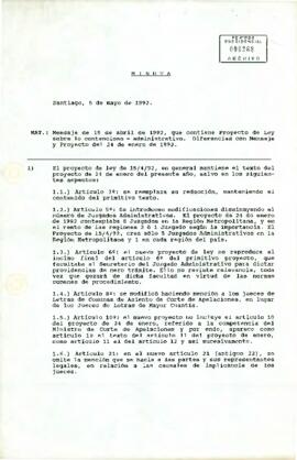 [Mensaje de 15 de abril de 1992, que contiene Proyecto de Ley sobre lo contencioso - administrativo. Diferencias con Mensaje y Proyecto del 24 de enero de 1992]