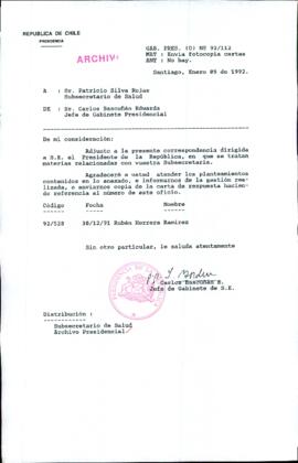 [Carta del Jefe de Gabinete de la Presidencia a Subsecretario de Salud]