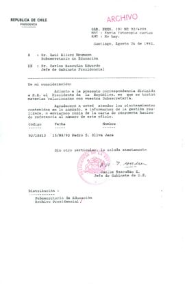 [Carta del Jefe de Gabinete de la Presidencia a Subsecretario de Educación]