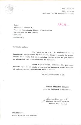 [Respuesta del Jefe de Gabinete de la Presidencia a Sr. Hernán Villanueva]