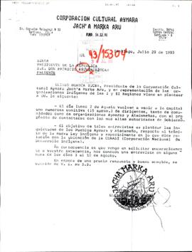[Carta de Corporación Cultural Aymara Jach'a Marka Aru para una solicitud de audiencia]