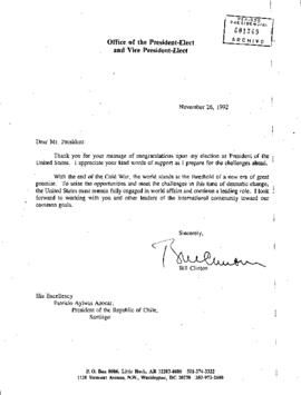 [Carta de Bill Clinton dirigida al Presidente Patricio Aylwin Azócar]