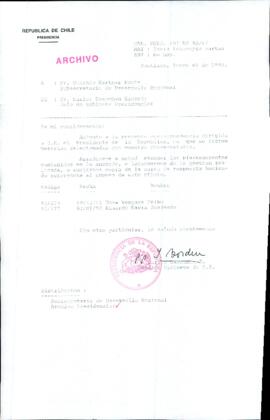 [Carta de Jefe de Gabinete de la Presidencia al Subsecretario de Desarrollo Regional y Administrativo]