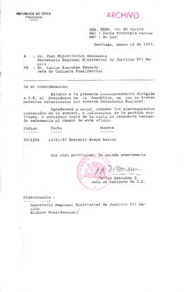 [Oficio  Gab. Pres. Ord. N° 0229 de Jefe de Gabinete Presidencial, remite copia de carta que se indica]