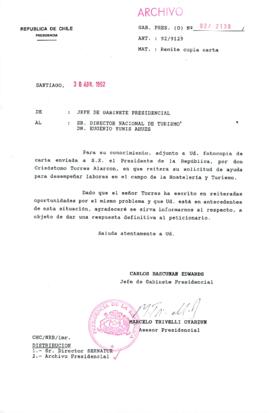 [Carta del Jefe de Gabinete de la Presidencia a Director Nacional de Turismo]