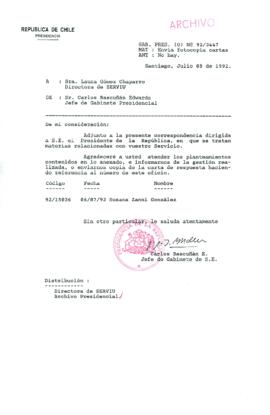 [Carta del Jefe de Gabinete de la Presidencia a Directora del SERVIU]