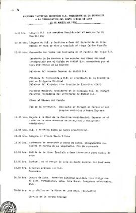 Programa tentativo recepción S.E. Presidente de la República a la inauguración del Manto 3 Mina de Lota 10 de agosto de 1990