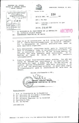 [Oficio Orden N° 230/93 de la Gobernación Provincial de Arica]