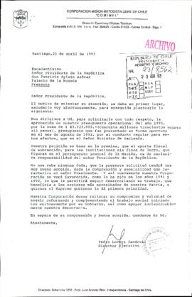 [Carta de Corporación Misión Metodista Libre de Chile en que agradece por solicitud de subvención]