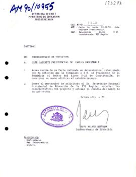 [Da respuesta a carta Reposición Liceo B-21 Constitución VII Región]