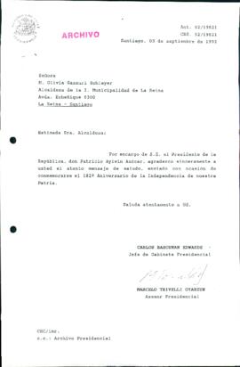 [Carta de respuesta del Jefe de Gabinete Presidencial dirigida a la Alcaldesa de la Municipalidad de La Reina]