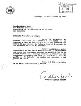 [Carta del Presidente Patricio Aylwin al Presidente de El Salvador, Alfredo Cristiani]