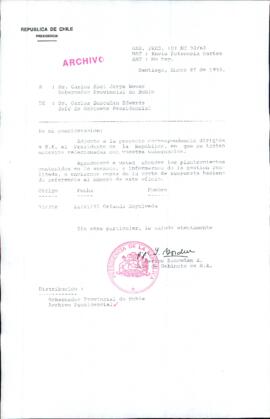 [Carta de Jefe de Gabinete de la Presidencia al Gobernador Provincial de Ñuble]