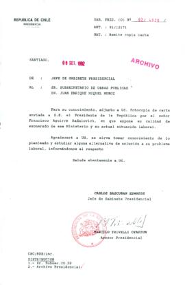 [Carta del Jefe de Gabinete de la Presidencia a Subsecretario de Obras Públicas]