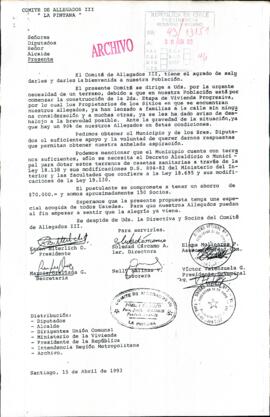 [Carta de Comité de Allegados de La Pintana]