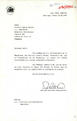 [Carta de Presidencia, dirigida a señor Antonio Cafluta]