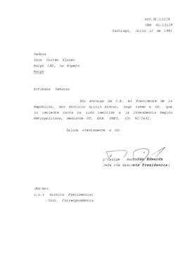 [Informa que carta fue remitida a Intendencia RM, mediante Of. GAB. PRES. (0) 91/2432]