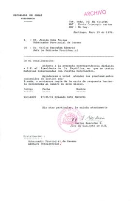 [Carta del Jefe de Gabinete de la Presidencia a Gobernador Provincial de Osorno]
