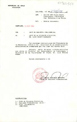 [Remite solicitud de la rehabilitación administrativa presentada por Don Juan del Carmen Soto}.