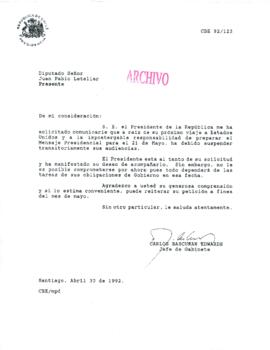 [Copia de Carta del Jefe de Gabinete de la Presidencia a diputado Juan Pablo Letelier]