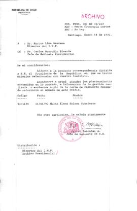 [Oficio  Gab. Pres. Ord. N° 0213 de Jefe de Gabinete Presidencial, remite copia de carta que se indica]