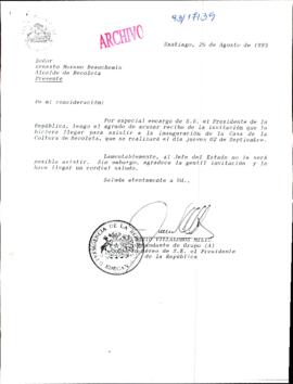 [Respuesta del Jefe de Gabinete de la Presidencia a Alcalde de Recoleta por invitación a la inaug...