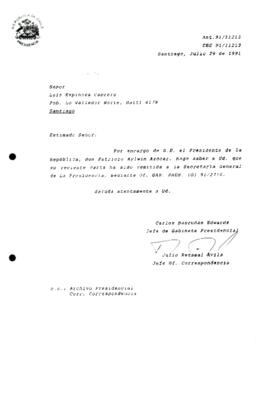 Carta  remitida a la Secretaría General de La Presidencia