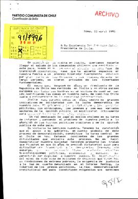 [Carta del Partido Comunista sobre visita presidencial a Italia]