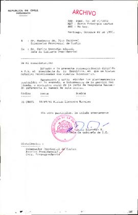 [Oficio del Jefe de Gabinete Presidencial dirigido al Gobernador Provincial de Cautín]