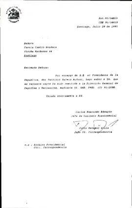 [Carta de respuesta enviada a la Sra. Carola Castro remitiendo su carta al Dirección General de Deportes]