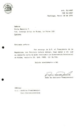 Carta remitida a la Gobernación Provincial de Ruble,