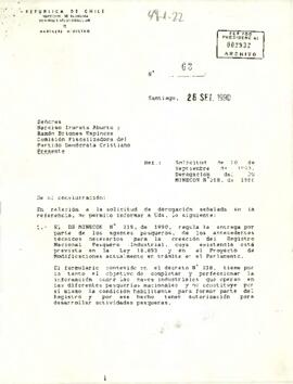 [Carta de Ministro de Economía, Fomento y reconstrucción  sobre solicitud de derogación de MINECON nº 218 DE 1990]