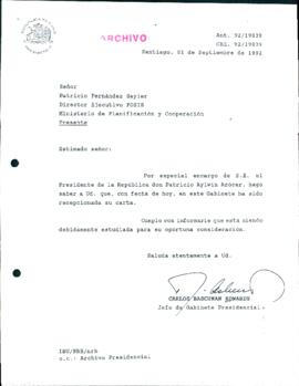 [Carta de respuesta del Jefe de Gabinete Presidencial dirigida al Director Ejecutivo de FOSIS]
