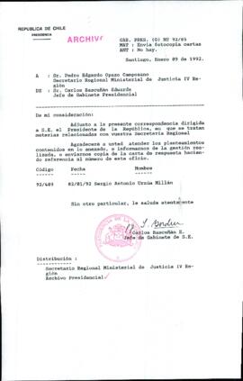 [Carta de Jefe de Gabinete de la Presidencia a SEREMI de Justicia IV Región]