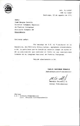 [Carta de respuesta a José Bengoa agradeciendo publicación enviada sobre resolución de congreso nacional indígena]