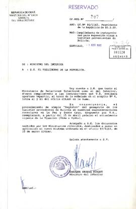 [Carta del Ministro del Interior Enríque Krauss, sobre cumplimiento de instrucciones para supresi...