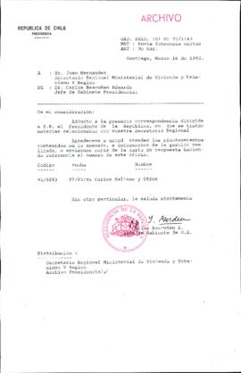 [Carta del Jefe de Gabinete de la Presidencia a SEREMI de Vivienda V Región]