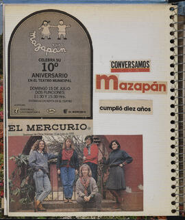 Anuncio : Grupo Mazapán celebra su 10° Aniversario en el Teatro Municipal y Titular Diario El Mercurio