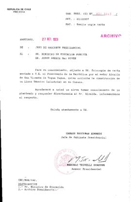 [Oficio Gab. Pres. Ord. N° 5343 de  Jefe de Gabinete Presidencial, remite copia de carta que se indica]