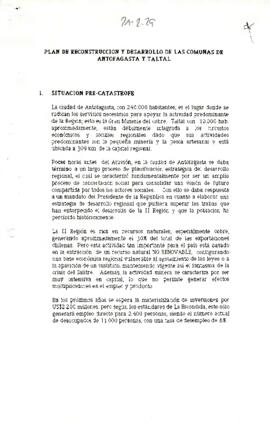 Plan de Reconstrucción y Desarrollo de las Comunas de Antofagasta y Taltal