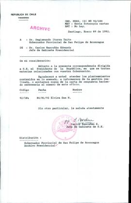 [Carta del Jefe de Gabinete de la Presidencia a Gobernador Provincial de San Felipe]